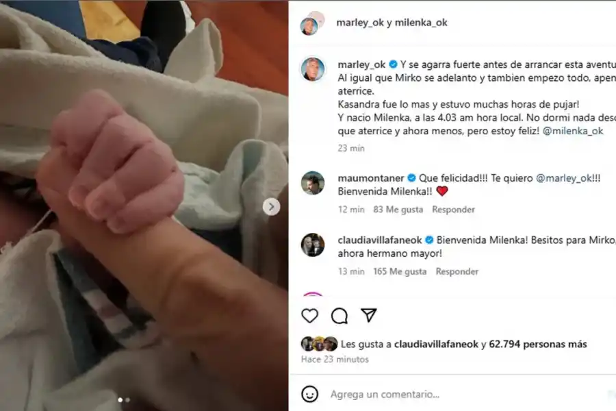 Mraley compartió una tierna foto con Milenka 