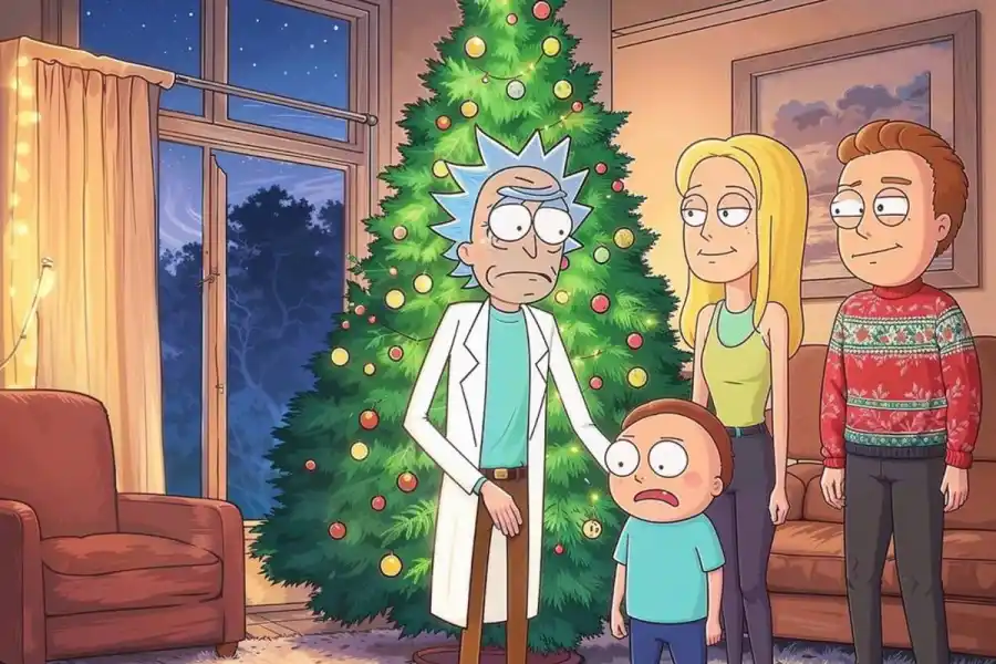 Rick and Morty y su familia creado con Grok AI y Hugging face Flux.1 Upscaller.