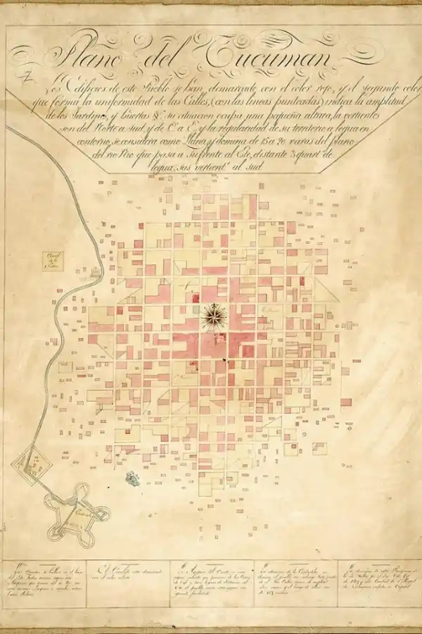 PLANO DE LA CIUDADELA. La construcción militar que el general mandó construir en la zona de la actual plaza Belgrano.