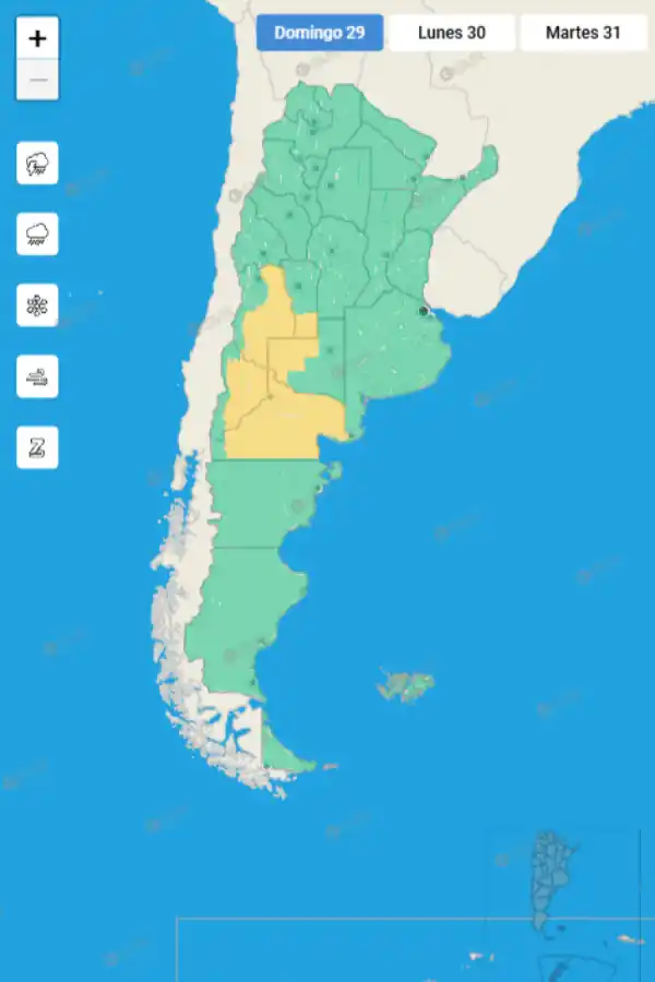 Mapa de alertas del Servicio Meteorológico Nacional