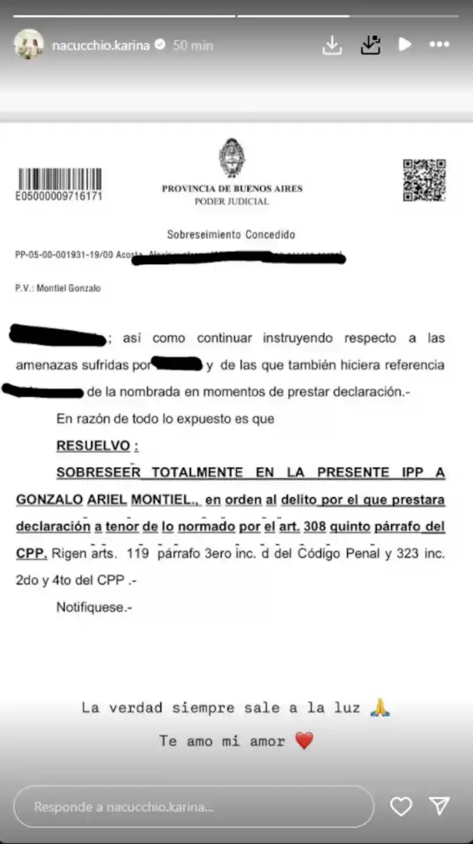 El mensaje de la pareja de Gonzalo Montiel después del sobreseimiento en la causa por abuso sexual