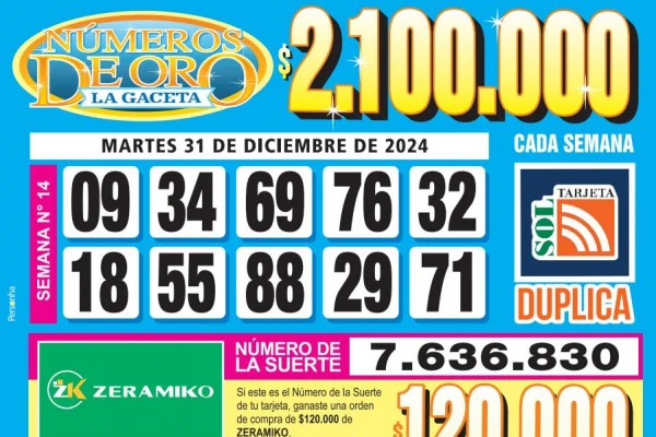 Los Números de Oro de LA GACETA del 31 de diciembre de 2024