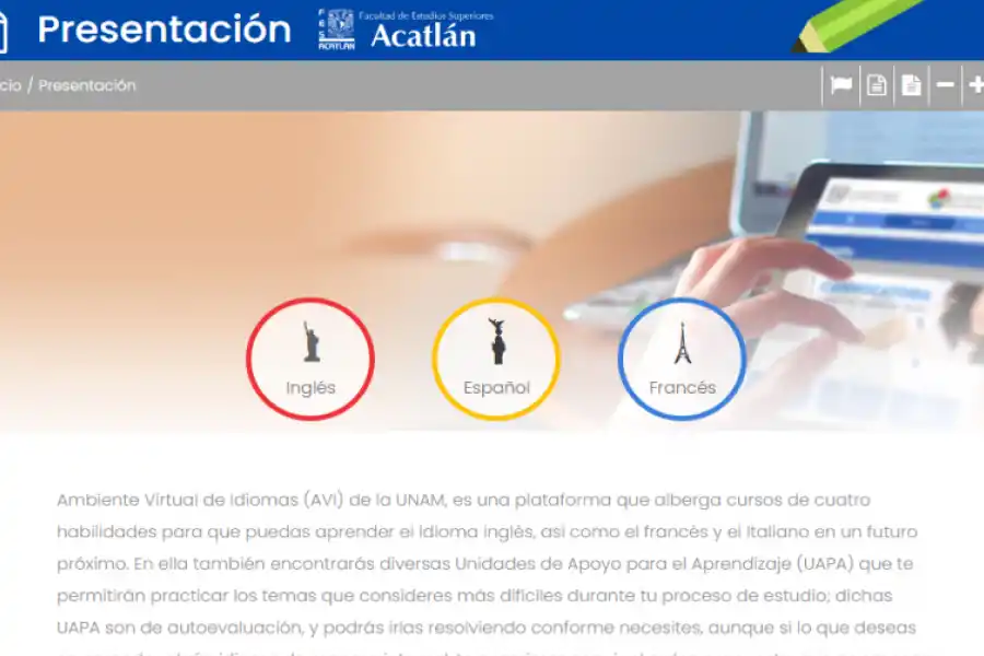 AMBIENTE VIRTUAL DE IDIOMAS.  A través de su plataforma en línea los interesados pueden acceder a cursos de inglés, francés e italiano, sin necesidad de pagar matrícula alguna. / CAPTURA DE PANTALLA. 