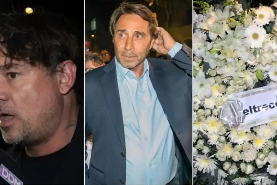 Familiares y amigos se acercan a despedir a Jorge Lanata. Eduardo Feinmann y Chano Charpentier. FOTO: Infobae