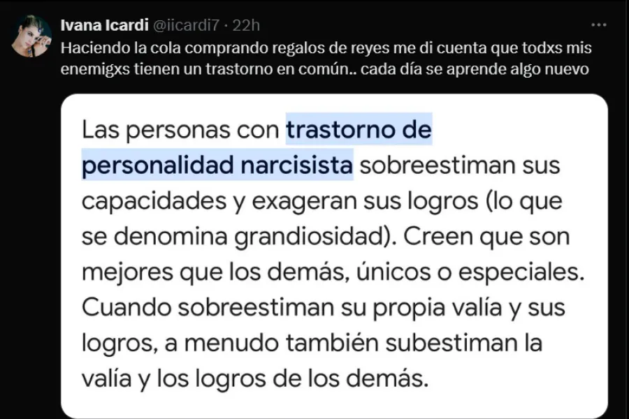 El duro posteo de Ivana Icardi contra Wanda Nara.