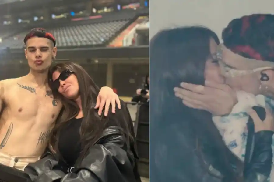 El beso de Ca7riel y Wanda Nara arriba del escenario en el Movistar Arena