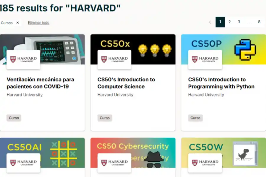 AMPLIA OFERTA. Hay más de 180 cursos de Harvard en EdX, y son 151 los disponibles en este momento. / CAPTURA DE PANTALLA.