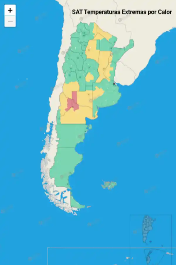 Mapa de alertas por calor extremo del Servicio Meteorológico Nacional