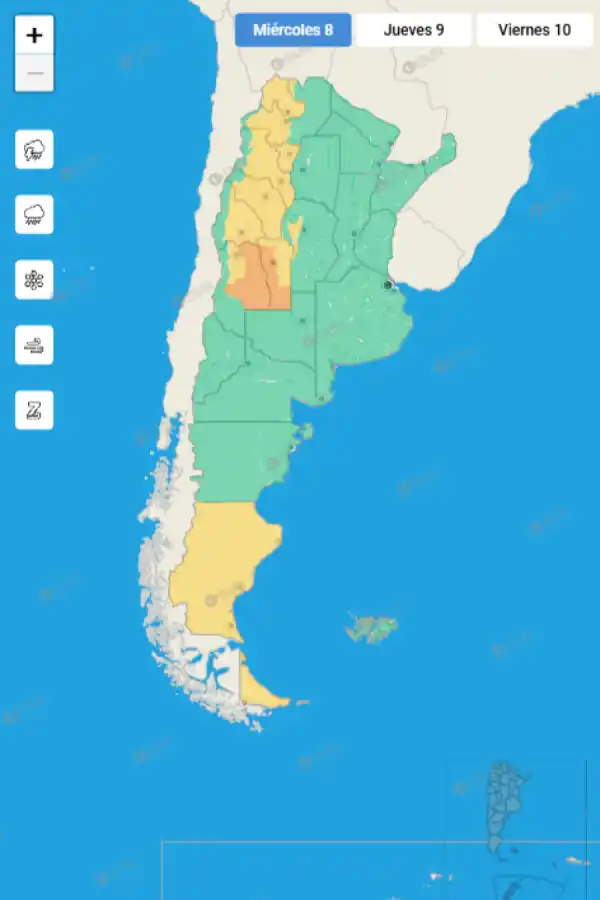 Mapa de alertas del Servicio Meteorológico Nacional