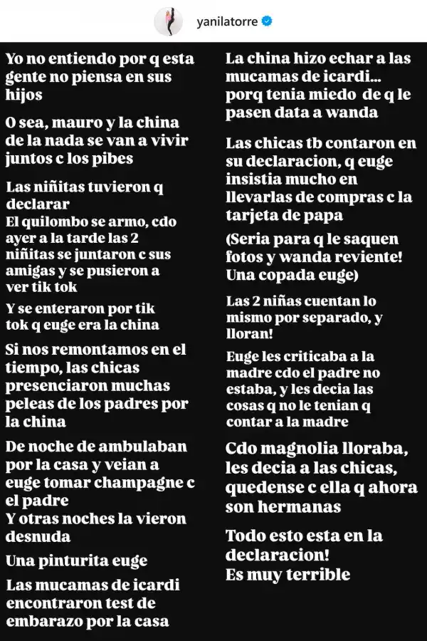 Yanina Latorre lanzó tremendas revelaciones sobre el día a día de la actriz en la casa del futbolista.