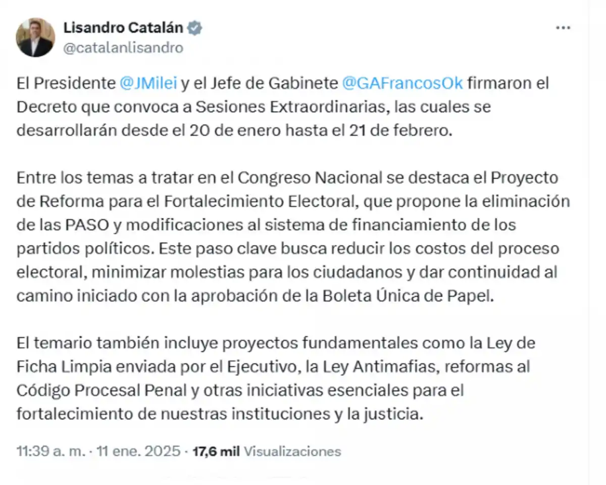 Captura tomada de X/@catalanlisandro. 