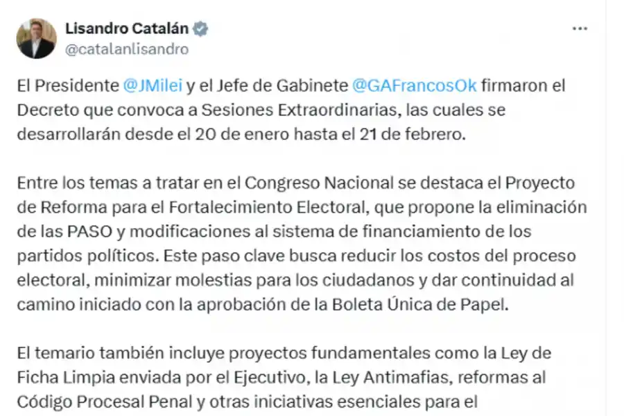 Captura tomada de X/@catalanlisandro. 
