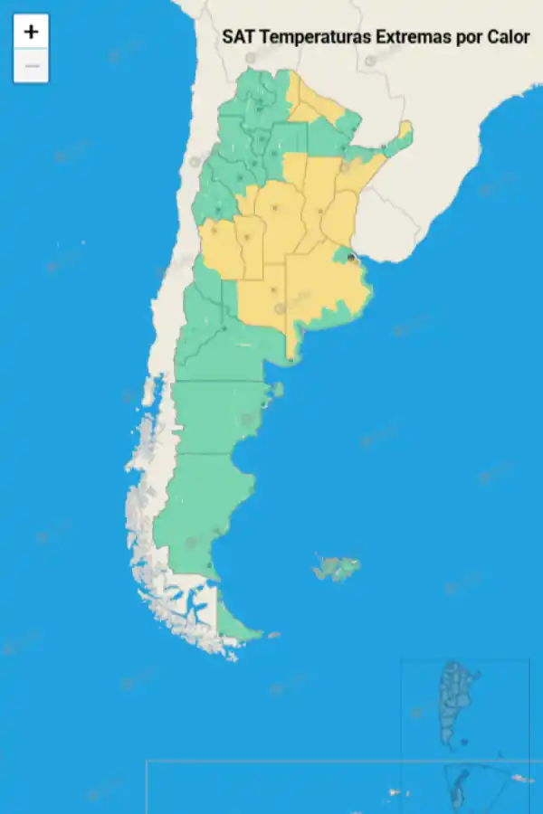 Mapa de alertas por calor extremo del Servicio Meteorológico Nacional