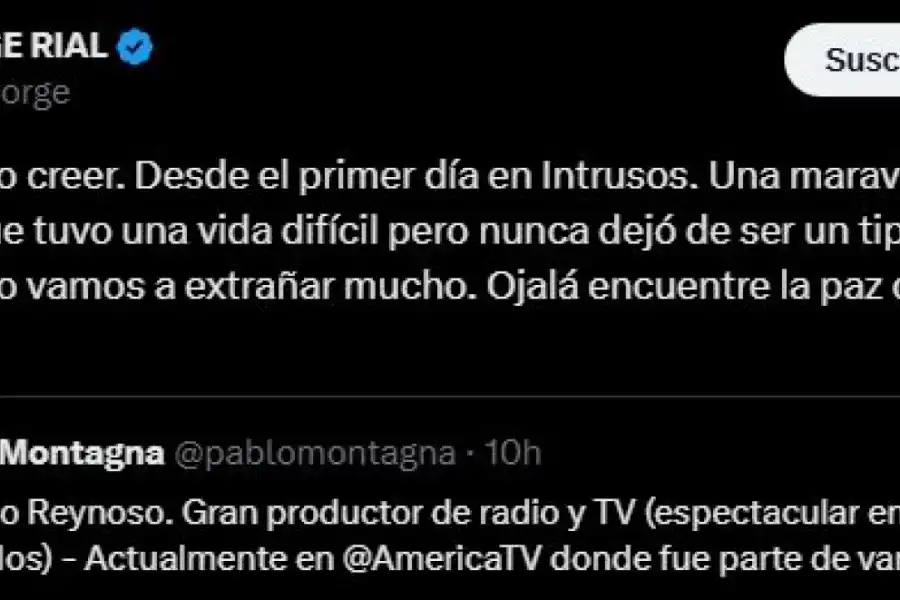 El emotivo tuit de Jorge Rial con motivo de la muerte del productor Pablo Reynoso