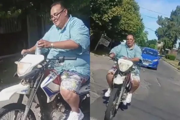 Filmaron a un agente de tránsito que iba en moto sin casco, sin patente y con una lata de cerveza en la mano