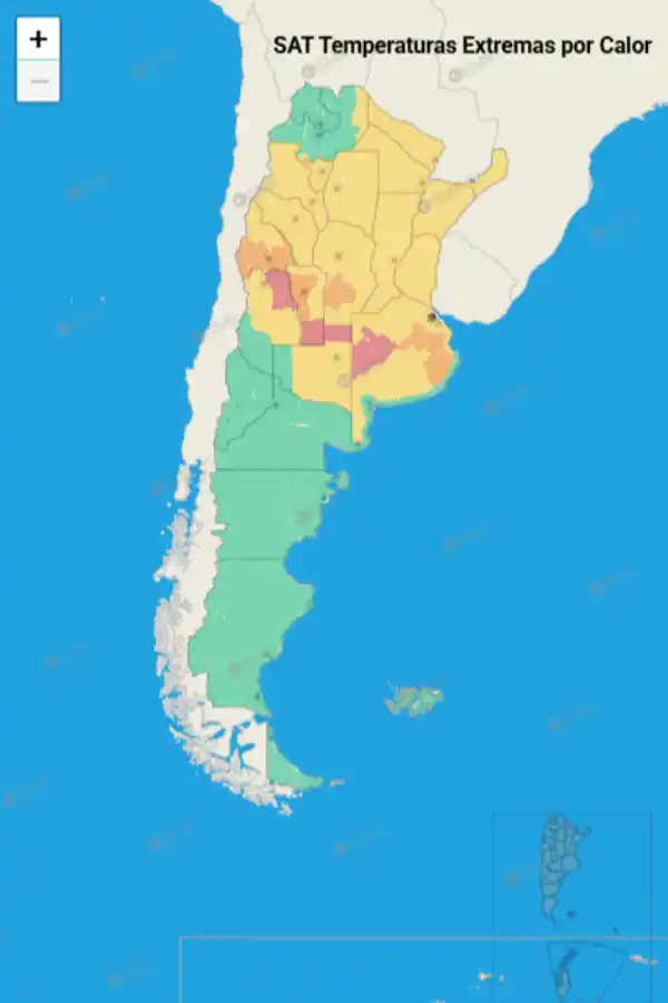 Mapa de alertas por calor extremo del Servicio Meteorológico Nacional