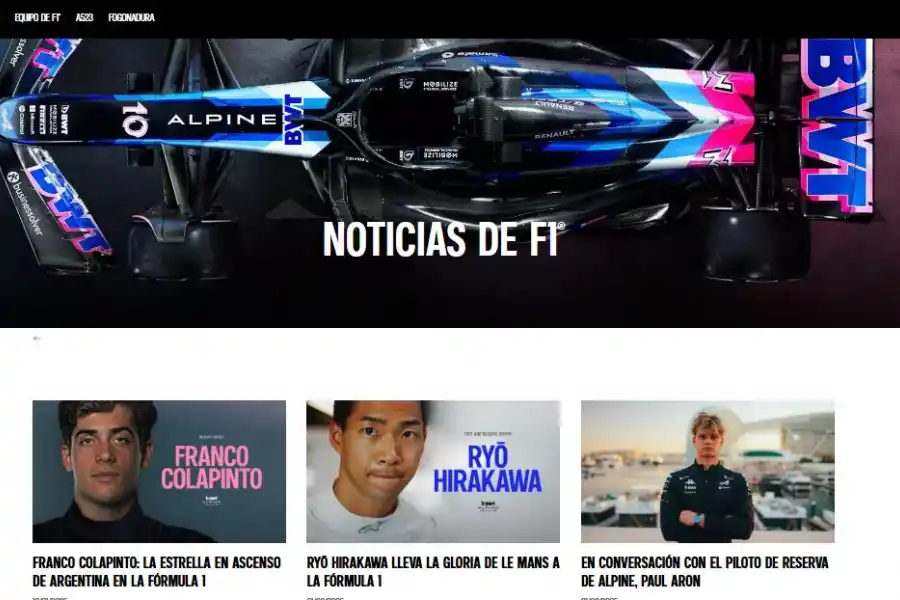 EN SOCIEDAD. En www.https://www.alpine-cars.co.uk está la no presentación de Colapinto.