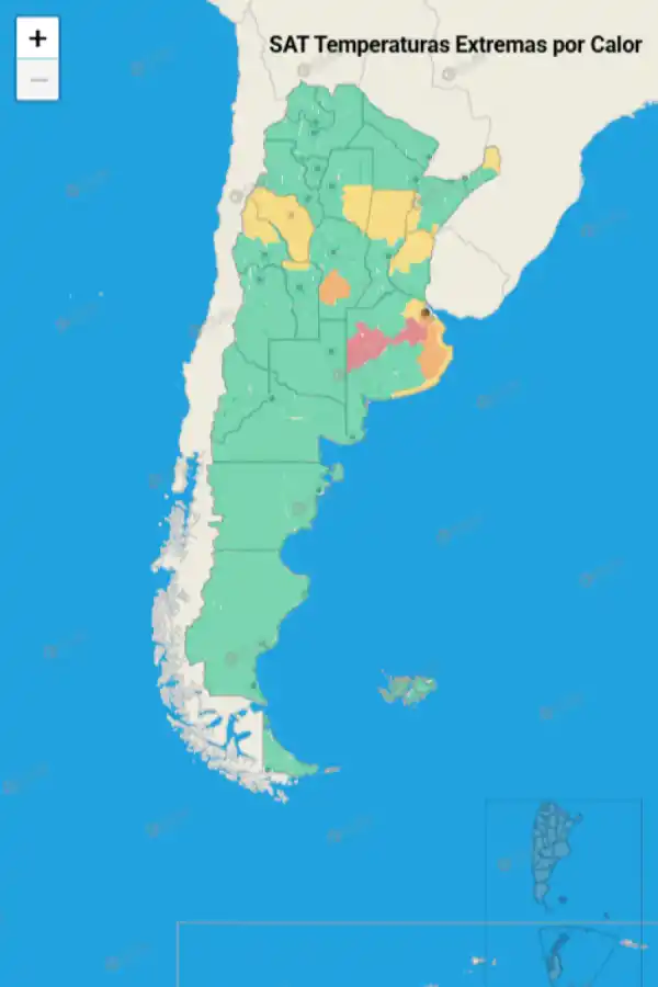Mapa de alertas por calor extremo del Servicio Meteorológico Nacional