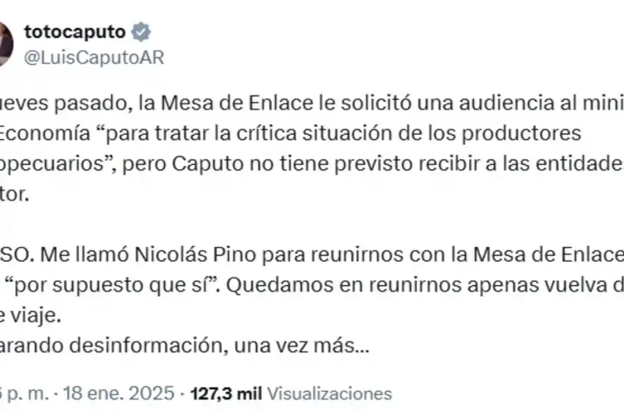 Foto tomada de X/@LuisCaputoAR.