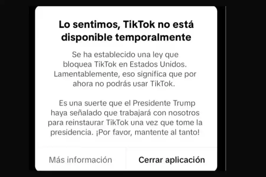 TikTok dejó de estar disponible en Estados Unidos el 19 de enero de 2025 tras la entrada en vigor de una ley que exige a ByteDance vender sus activos estadounidenses.
