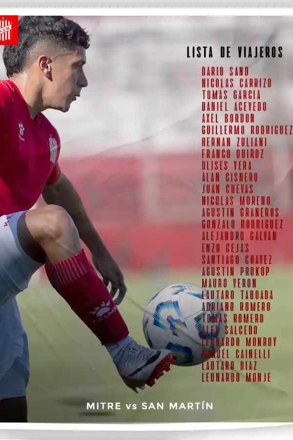 La lista de convocados para viajar a Santiago del Estero.