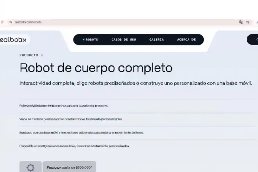 Los precios de los robots dependen de que tantas partes del cuerpo desean los clientes.