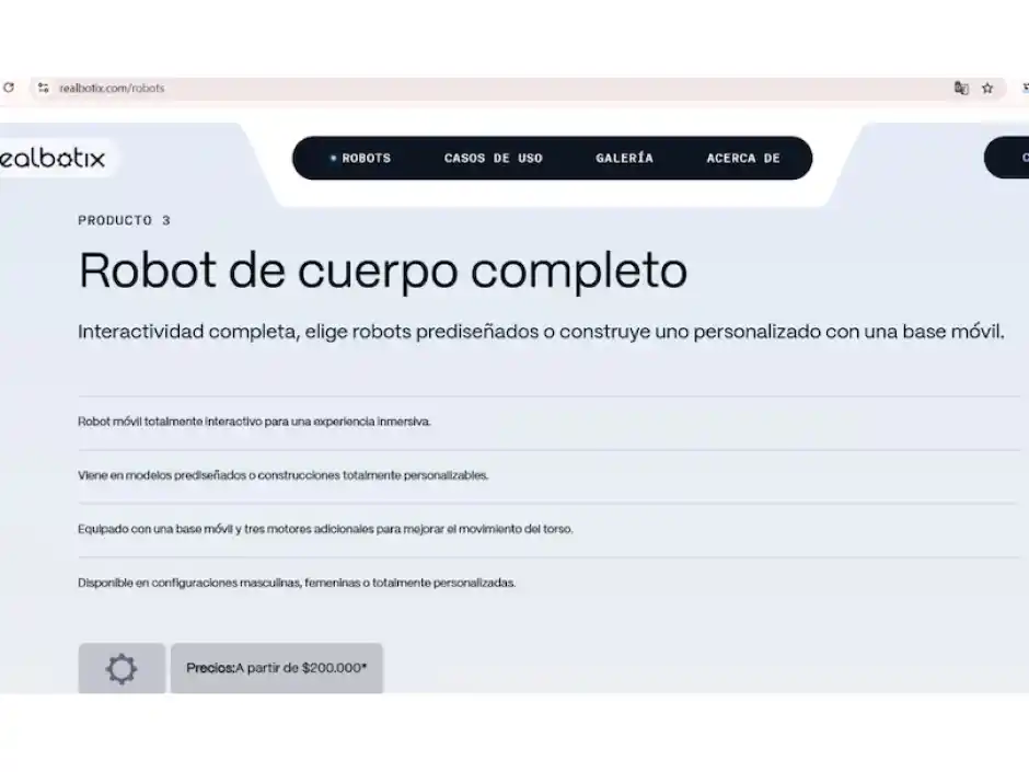 Los precios de los robots dependen de que tantas partes del cuerpo desean los clientes.