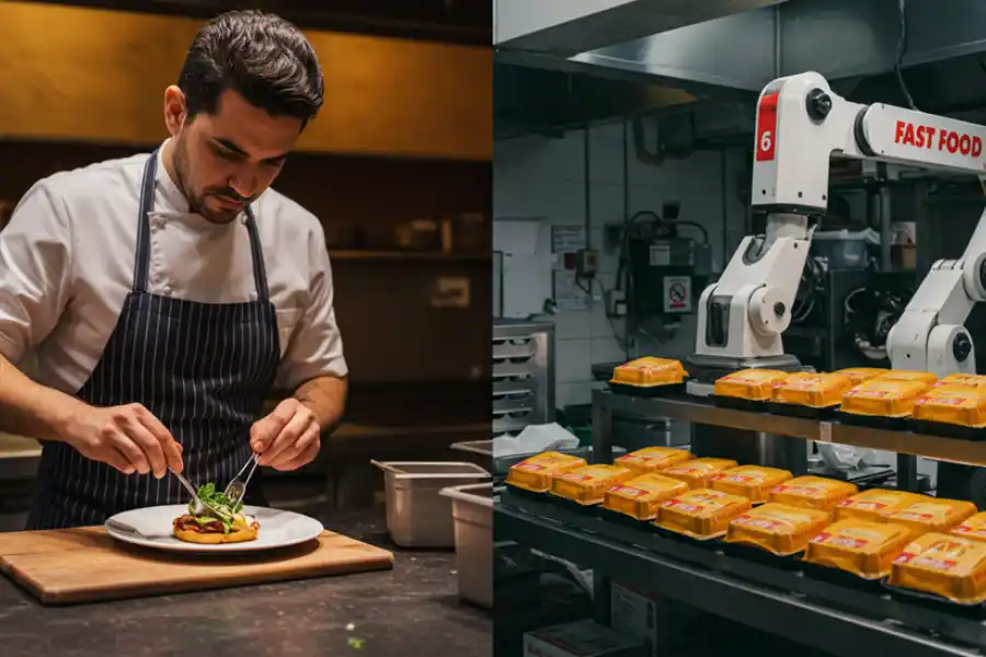 ImageFX: Un cocinero auténtico versus una robot cocinero.