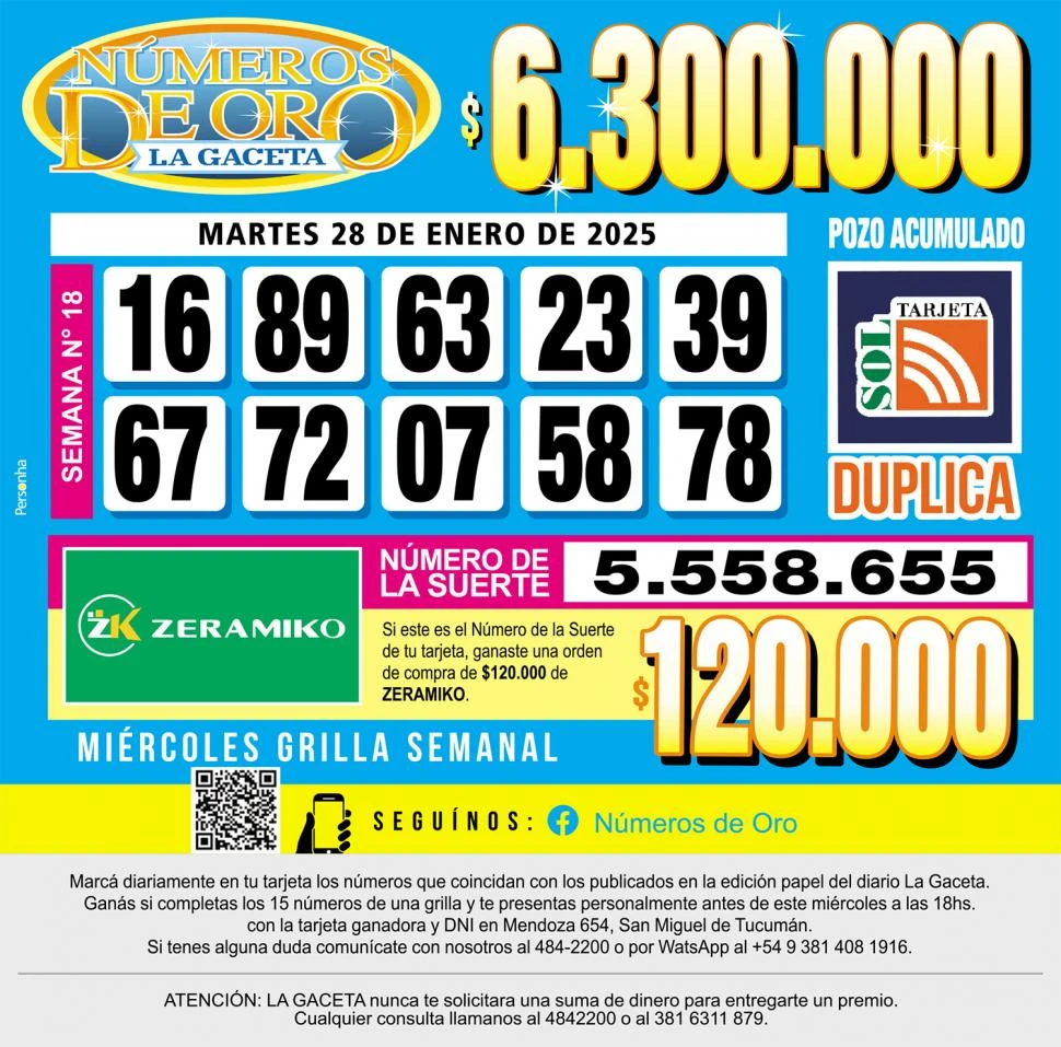 Los Números de Oro de LA GACETA del martes 28 de enero