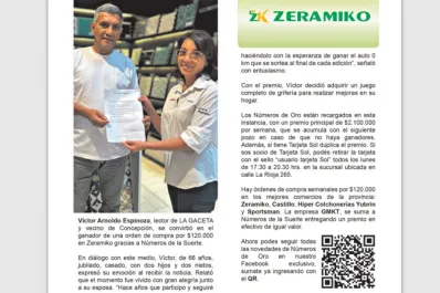 Números de la Suerte: Víctor Arnoldo Espinoza ganó una orden de compra por $120.000 en Zeramiko