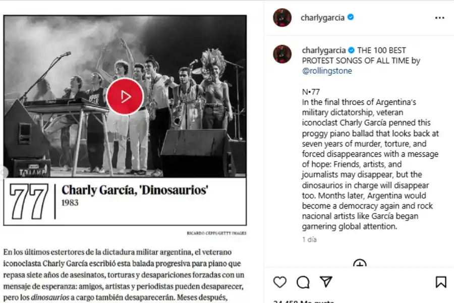 Un clásico de Charly García destacado entre las 100 mejores canciones de protesta por Rolling Stone