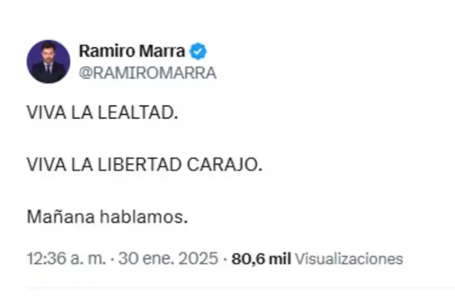 REACCIÓN. El legislador Marra hizo un breve descargo en la misma red social por la que se enteró que había sido despedido del partido.