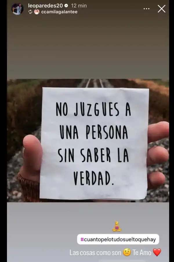 El posteo de Camila Lagante, esposa de Paredes.