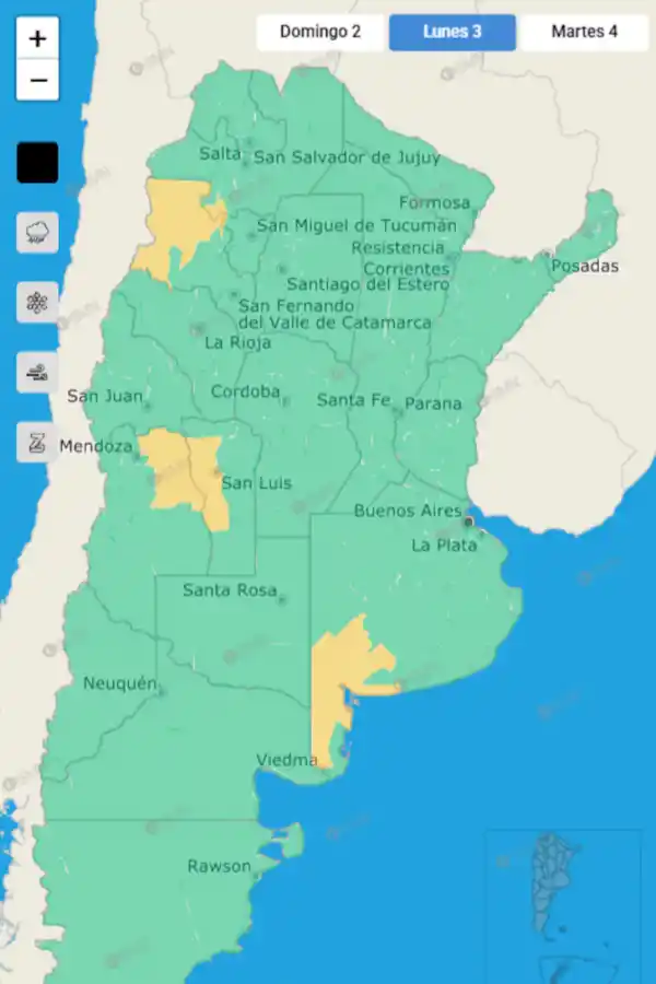 Las zonas afectadas por la alerta amarilla para este lunes 3 de febrero.