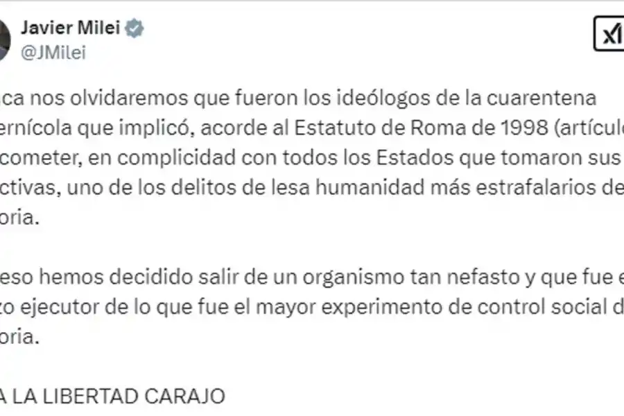 Fueron los ideólogos de la cuarentena cavernícola: así justificó Milei la salida de la Argentina de la OMS