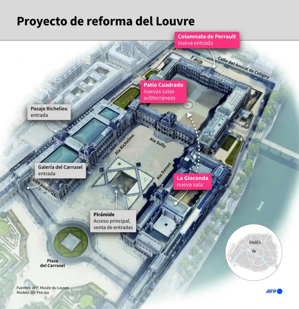 LUGAR. En la imagen se ve puntualmente cuál será el sitio que ocupará “La Gioconda” en el futuro.