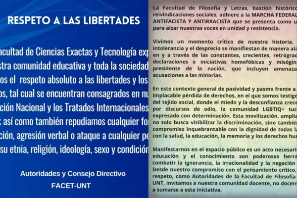 Cuáles son las dos facultades de la UNT que reaccionaron ante el discurso de Milei en Davos