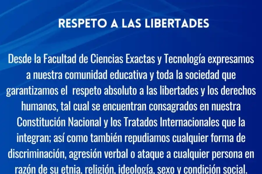 COMUNICADO. La Facultad de Ciencias Exactas y Tecnología se pronunció luego de cuatro días de la marcha. / INSTAGRAM @facetoficial.unt
