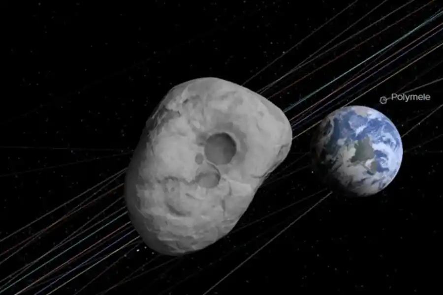 La proyección que hace la NASA de al asteroide respecto de la Tierra.