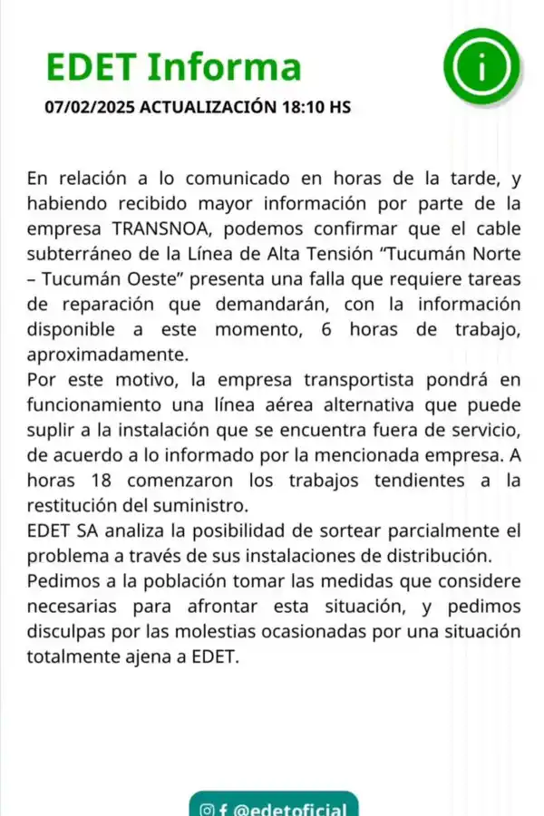 Comunicado oficial de Edet.