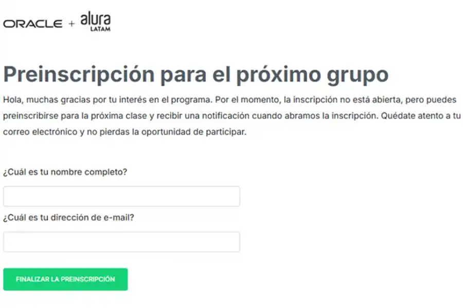 CUPOS LLENOS. Aún está disponible la convocatoria para el próximo grupo. / CAPTURA DE PANTALLA