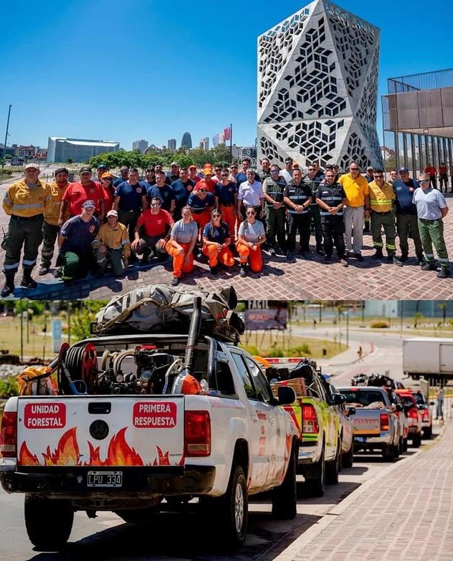 REFUERZOS DESDE CÓRDOBA. Fueron 47 los bomberos que viajaron al sur para dar una mano. / ANDREA CANGIANI.