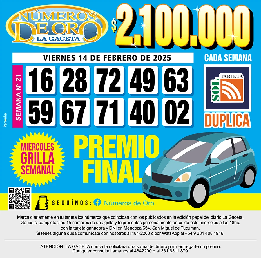 Los Números de Oro de LA GACETA del 14 de febrero de 2025
