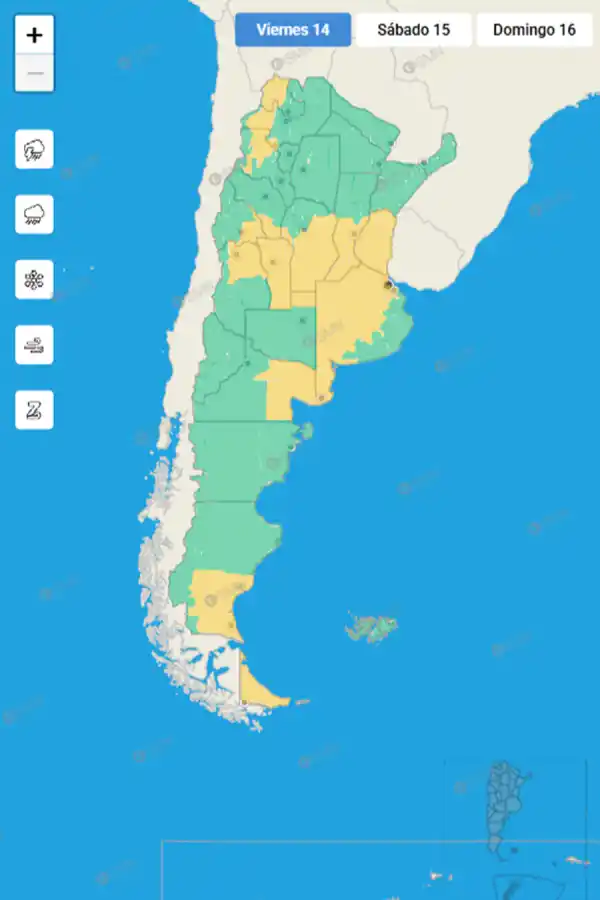 Mapa de alertas del Servicio Meteorológico Nacional