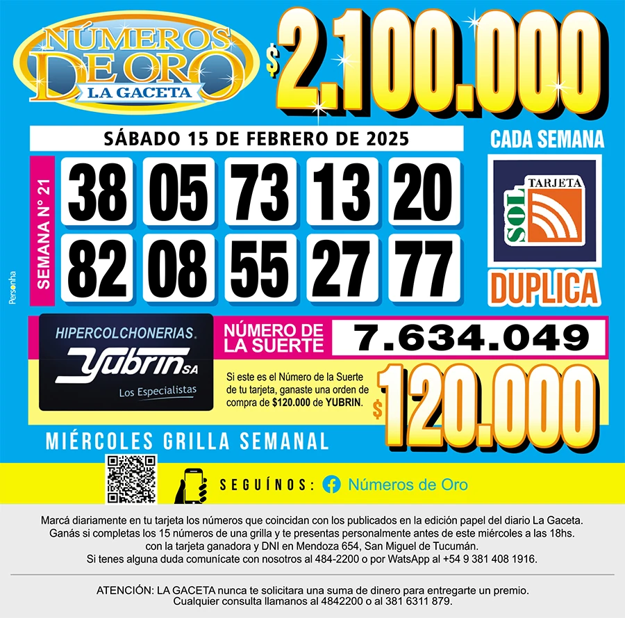 Los Números de Oro de LA GACETA del 15 de febrero de 2024