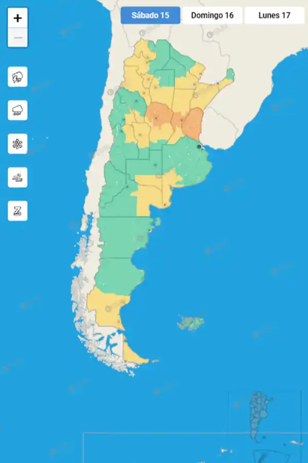 Mapa de alertas del Servicio Meteorológico Nacional