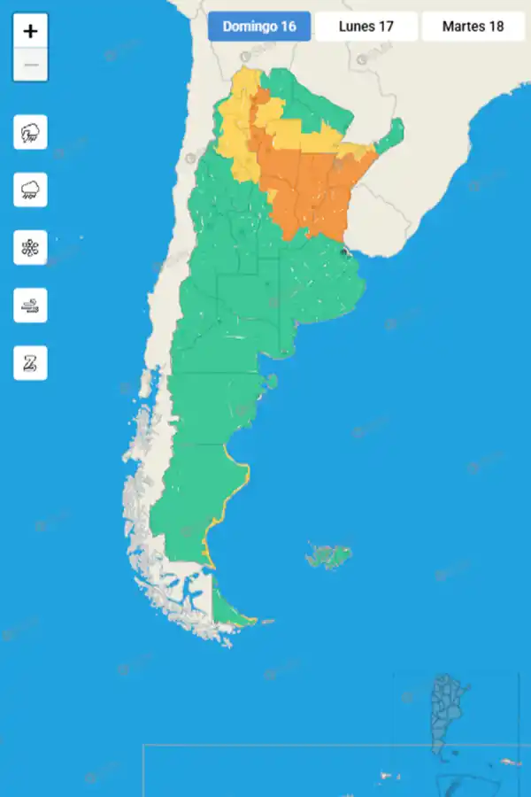 Mapa de alertas del Servicio Meteorológico Nacional