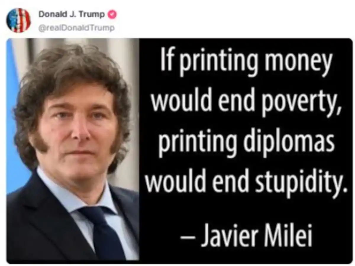 En medio de la polémica con la criptomoneda $LIBRA, Trump compartió una frase de Milei