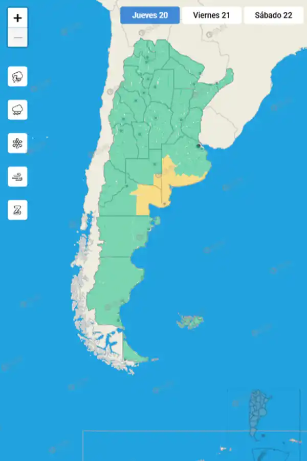 Mapa de alertas del Servicio Meteorológico Nacional