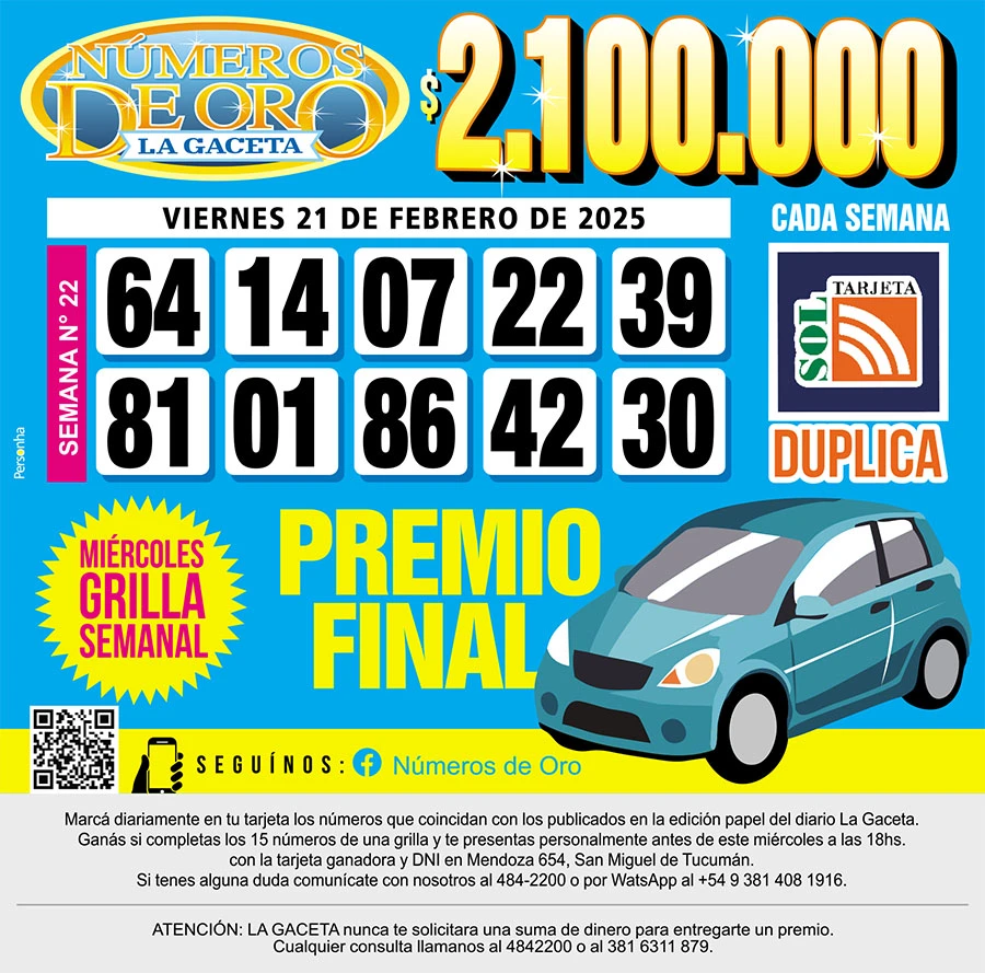 Los Números de Oro de LA GACETA del 21 de febrero de 2025